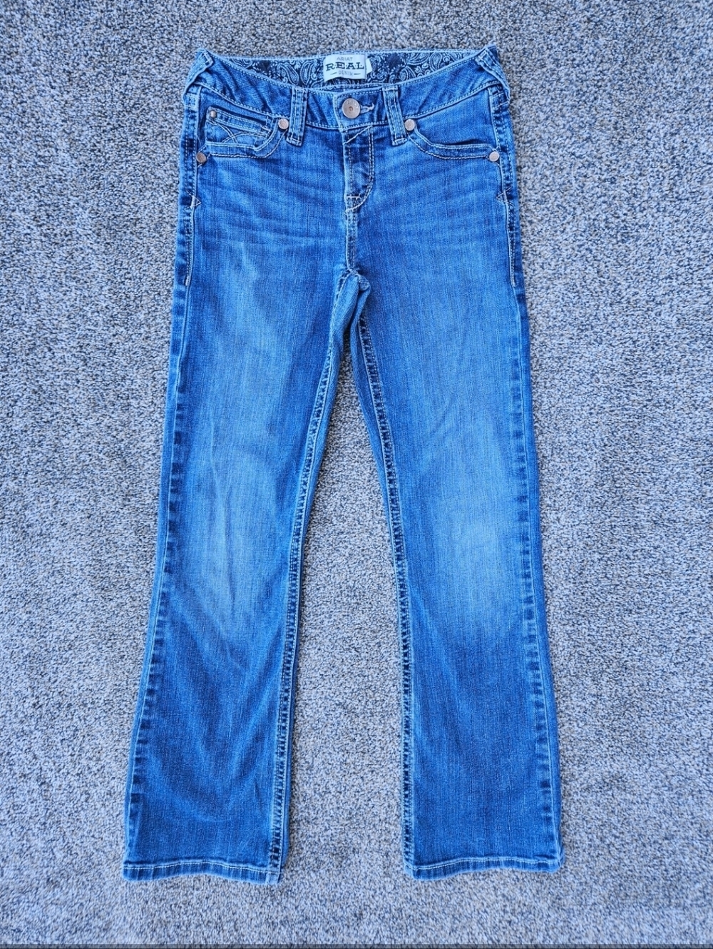 Ariat Real Youth Girl's Whipstitch Boot Cut Blue Denim Stretch Jeans Size 12